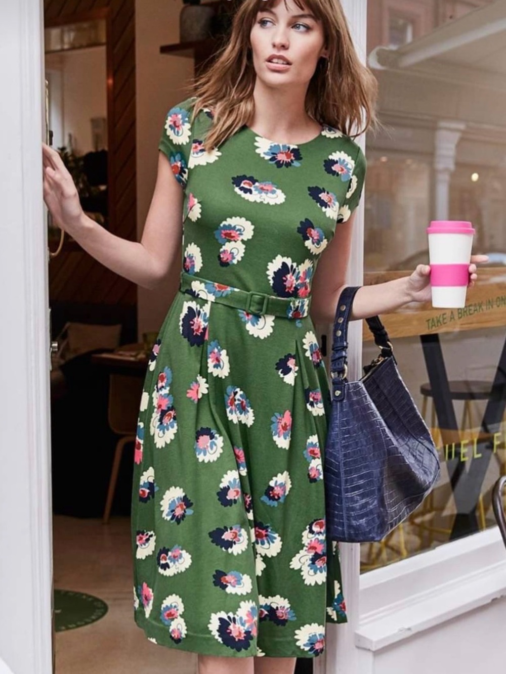 Boden Green Floral Midi Dress